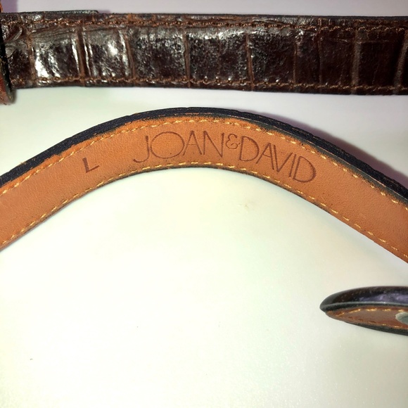 πHPπ JOAN & DAVID Brown Leather Croc Embossed Belt Silver Buckle + Tip Vintage - Picture 10 of 15